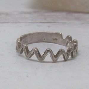 Sterling Silver Zig Zag Band Ring Geometric Chevron Design Sleek Modernist